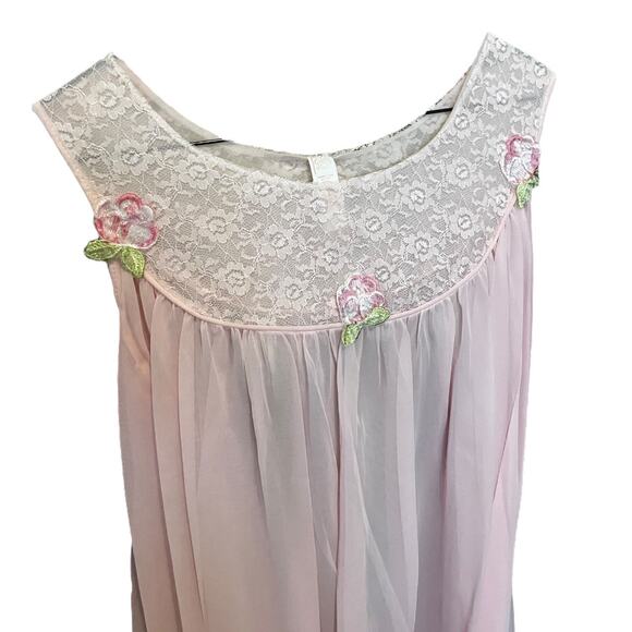 Vintage Pink Lace Nightgown Dress Coquette Cottagecore Lolita - Picture 12 of 16